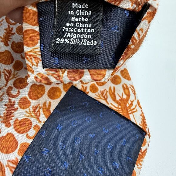 Cole Haan Lobster Clam Cotton Silk Blend Neck Tie In Burnt Orange & White New - Picture 6 of 7